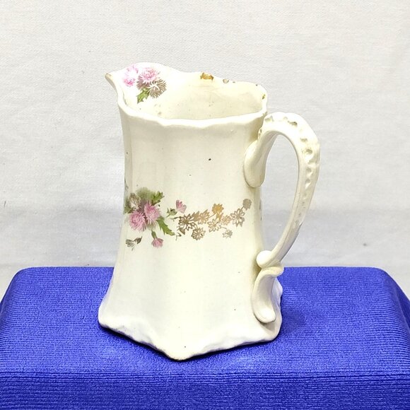 US Pottery Semi-Vitreous Porcelain Pitcher w/ Gold Gilding Floral Design Antique - Picture 2 of 10